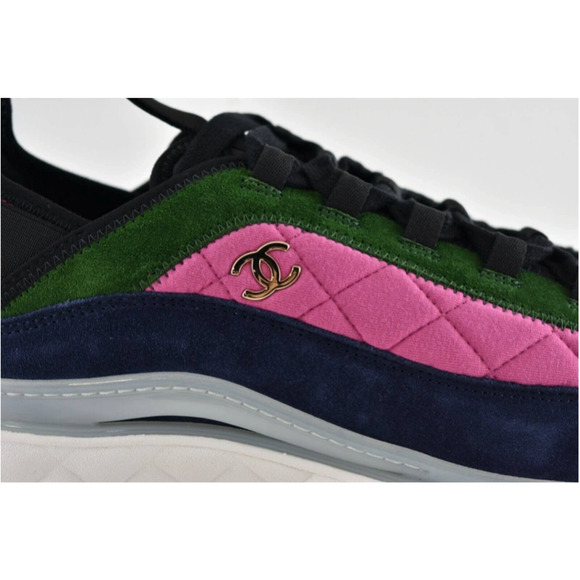 Chanel 21K Men Pink Blue Green White Black CC Logo Low Top Trainer Sneaker 44 11 - Picture 2 of 10